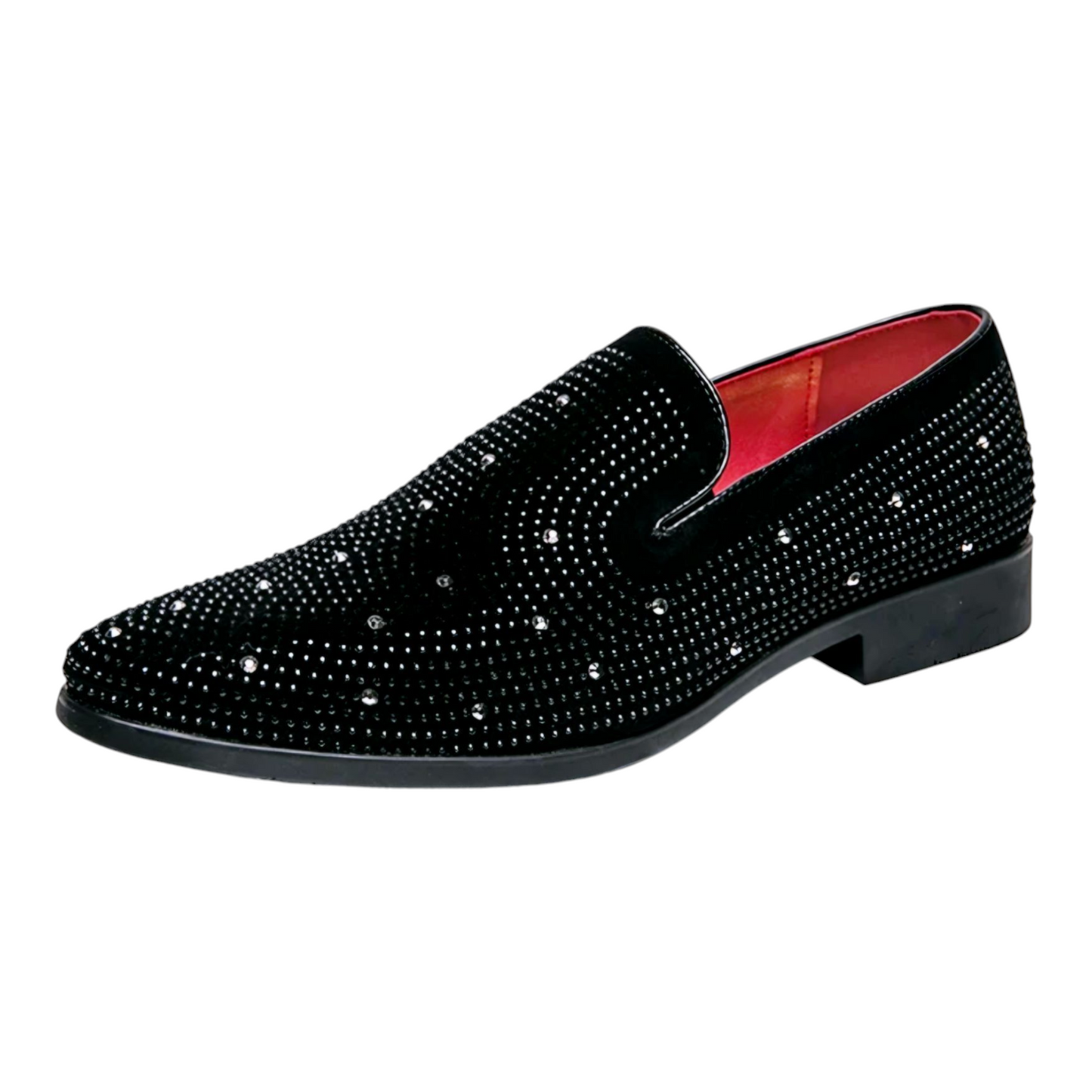 Genuine Leather Black Shoes with Crystal Embellishments