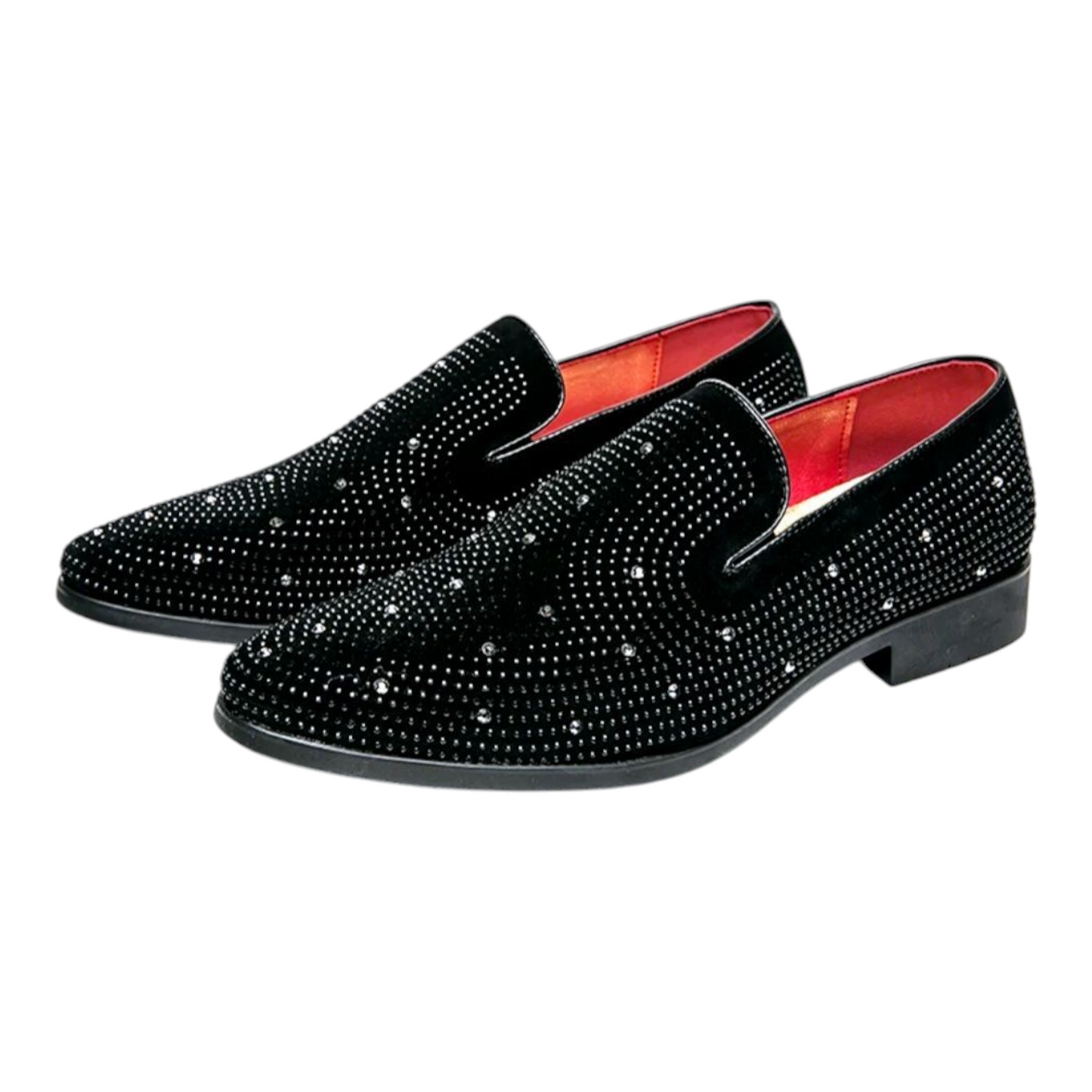 Genuine Leather Black Shoes with Crystal Embellishments
