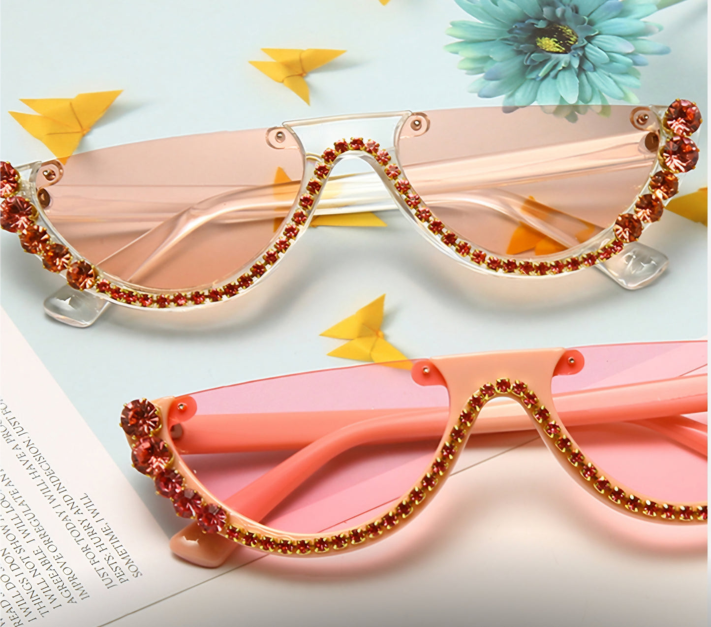 Vintage Half Frame Cat- Eye Luxury Diamond Sunglasses