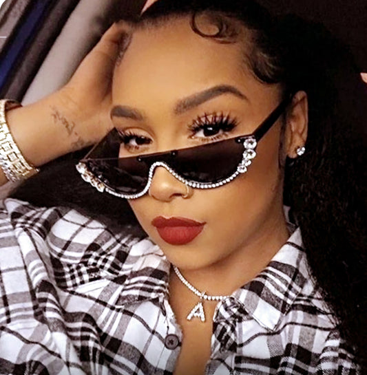 Vintage Half Frame Cat- Eye Luxury Diamond Sunglasses