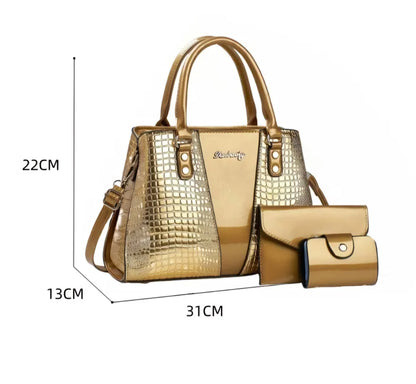 Three-Piece Crocodile
Print Faux Leather Bags