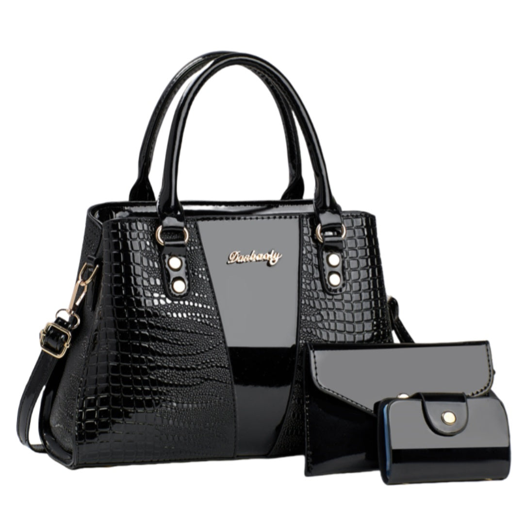 Three-Piece Crocodile
Print Faux Leather Bags