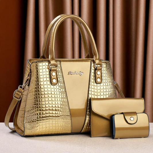 Three-Piece Crocodile
Print Faux Leather Bags