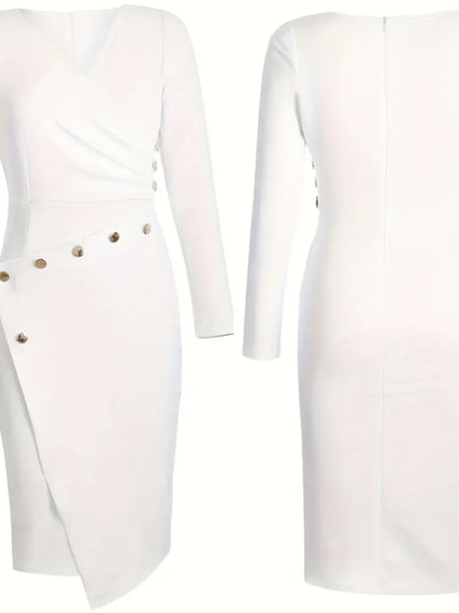 Deep V-Neck Pencil Midi Dress