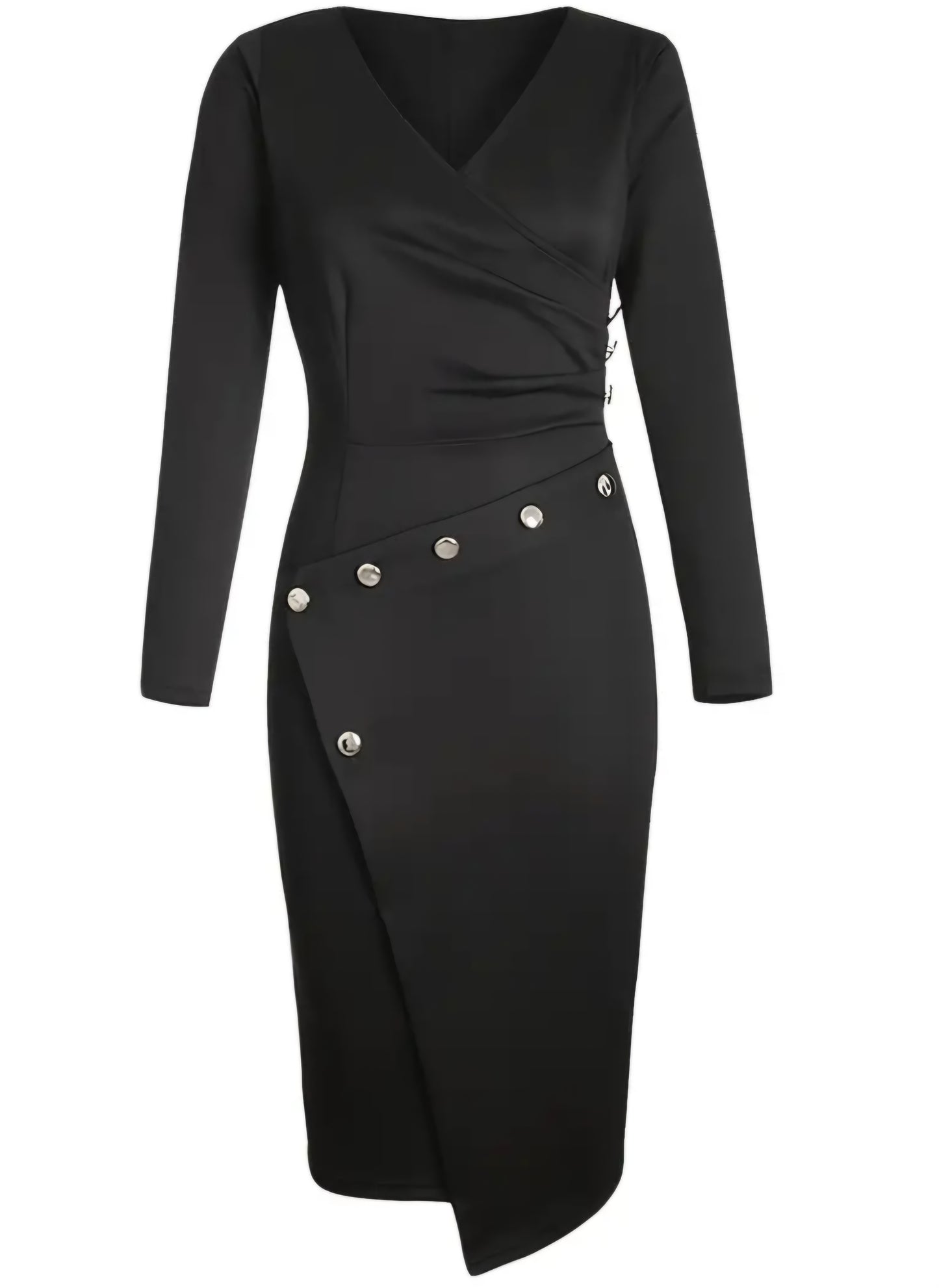 Deep V-Neck Pencil Midi Dress