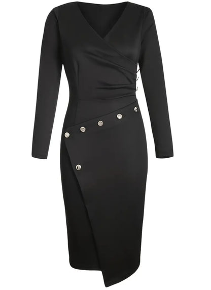 Deep V-Neck Pencil Midi Dress