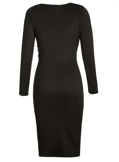 Deep V-Neck Pencil Midi Dress