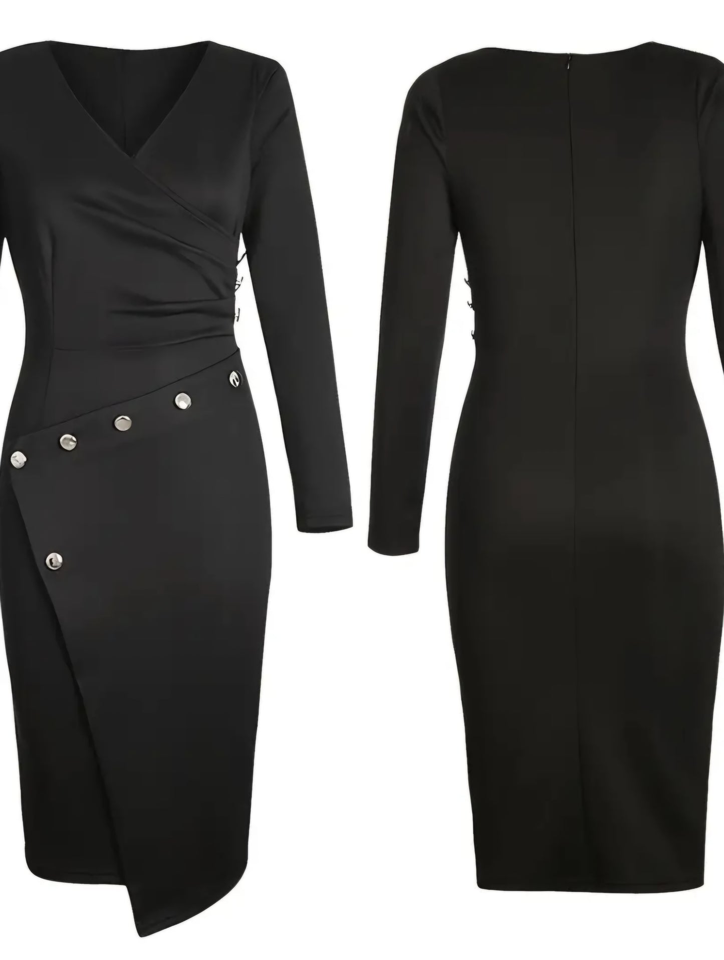 Deep V-Neck Pencil Midi Dress