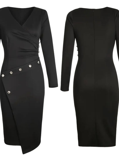 Deep V-Neck Pencil Midi Dress