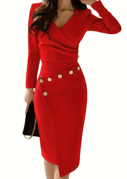 Deep V-Neck Pencil Midi Dress