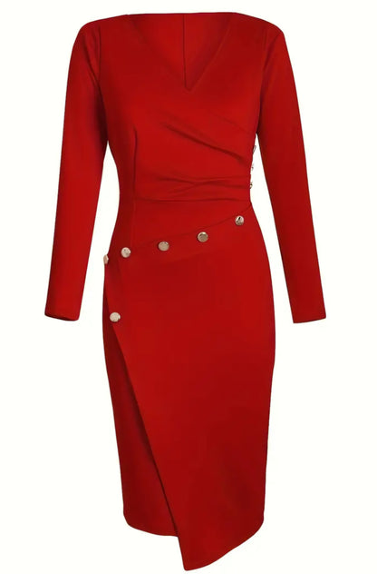 Deep V-Neck Pencil Midi Dress