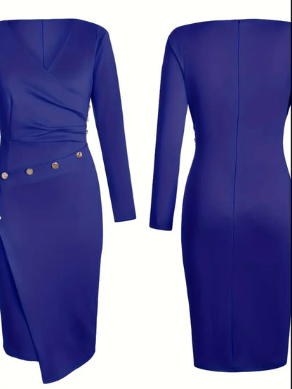 Deep V-Neck Pencil Midi Dress