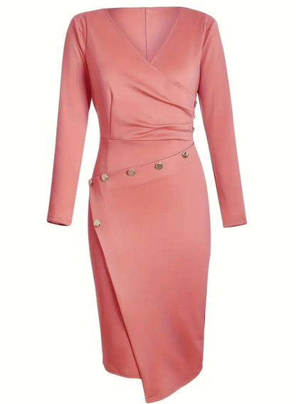 Deep V-Neck Pencil Midi Dress