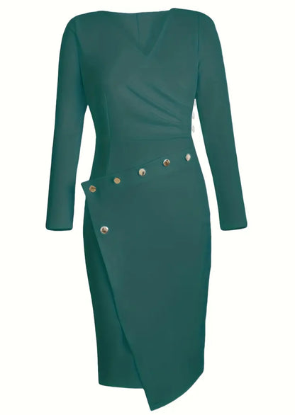 Deep V-Neck Pencil Midi Dress