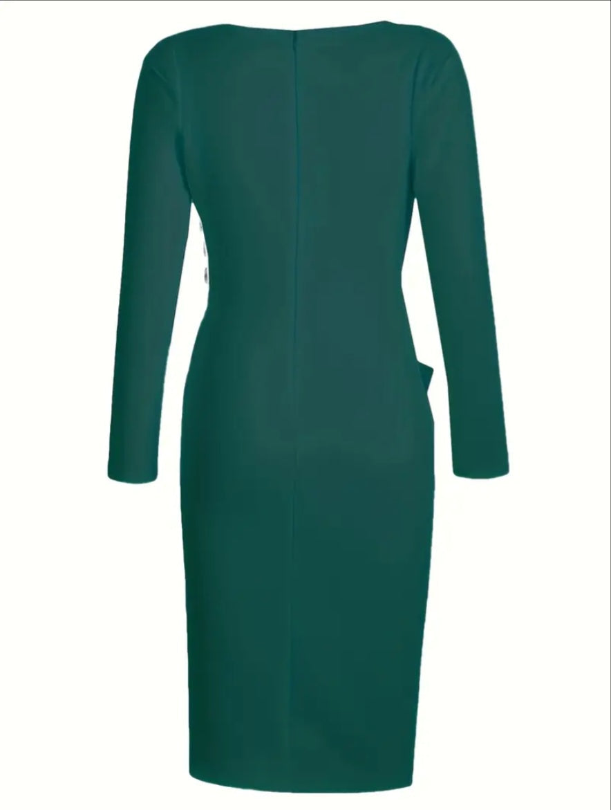 Deep V-Neck Pencil Midi Dress