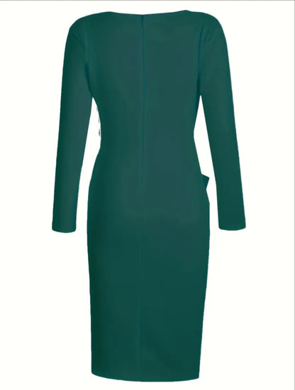 Deep V-Neck Pencil Midi Dress