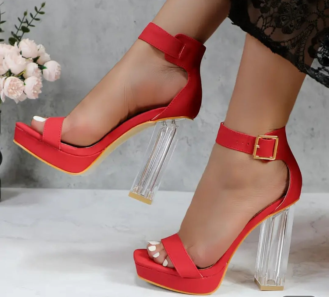 Clear Accent Chunky Block Heel Platform Sandals