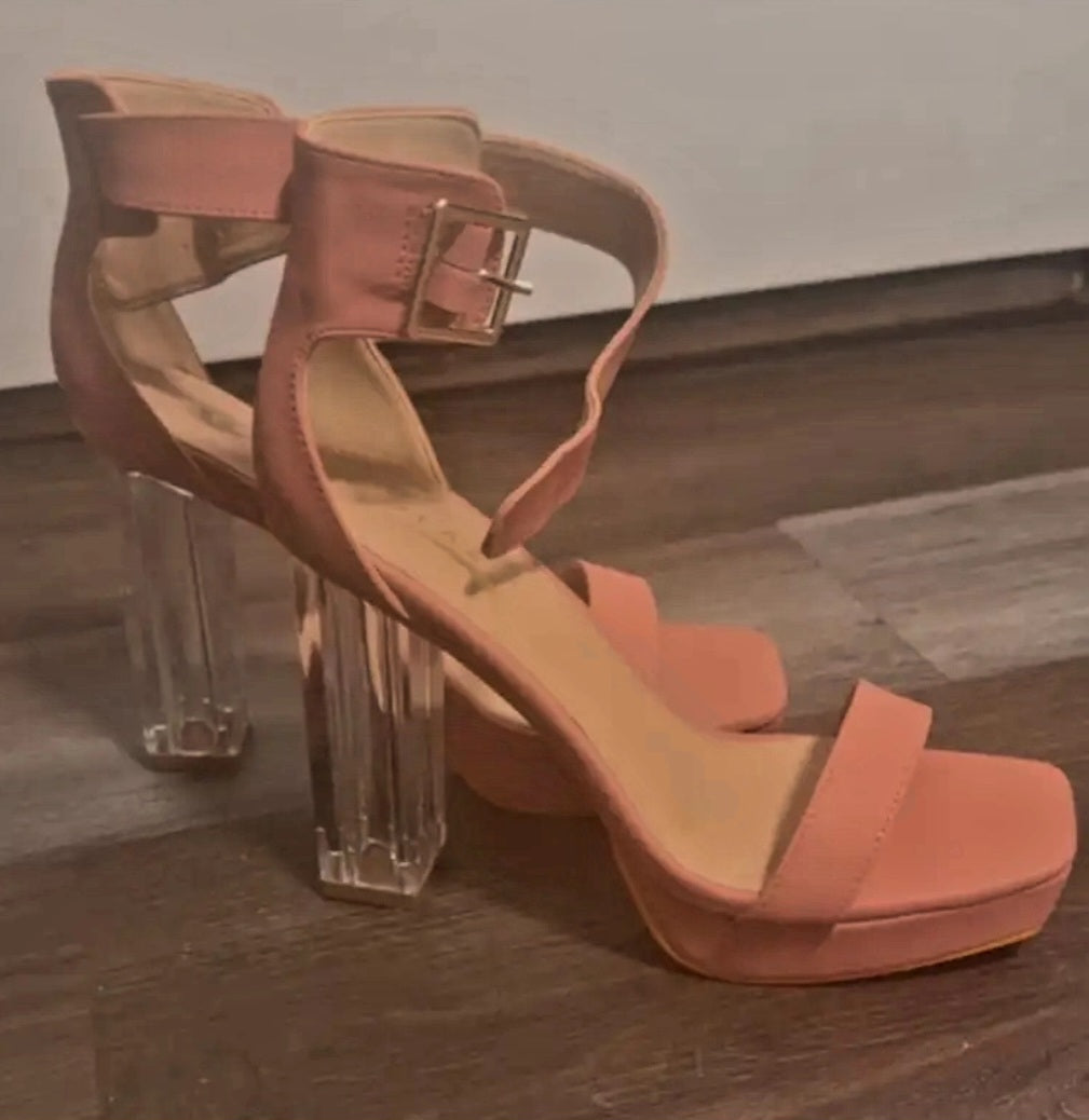 Clear Accent Chunky Block Heel Platform Sandals