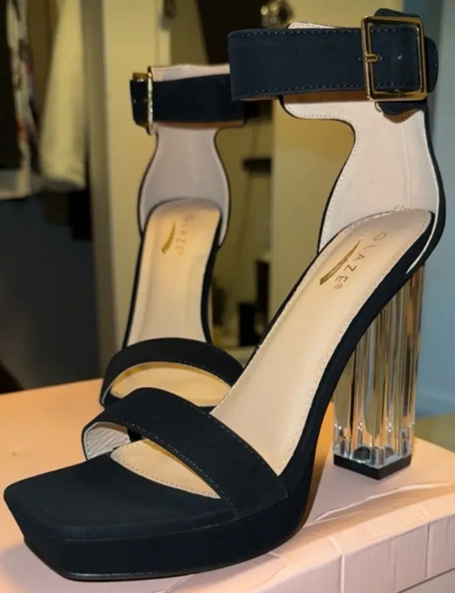 Clear Accent Chunky Block Heel Platform Sandals