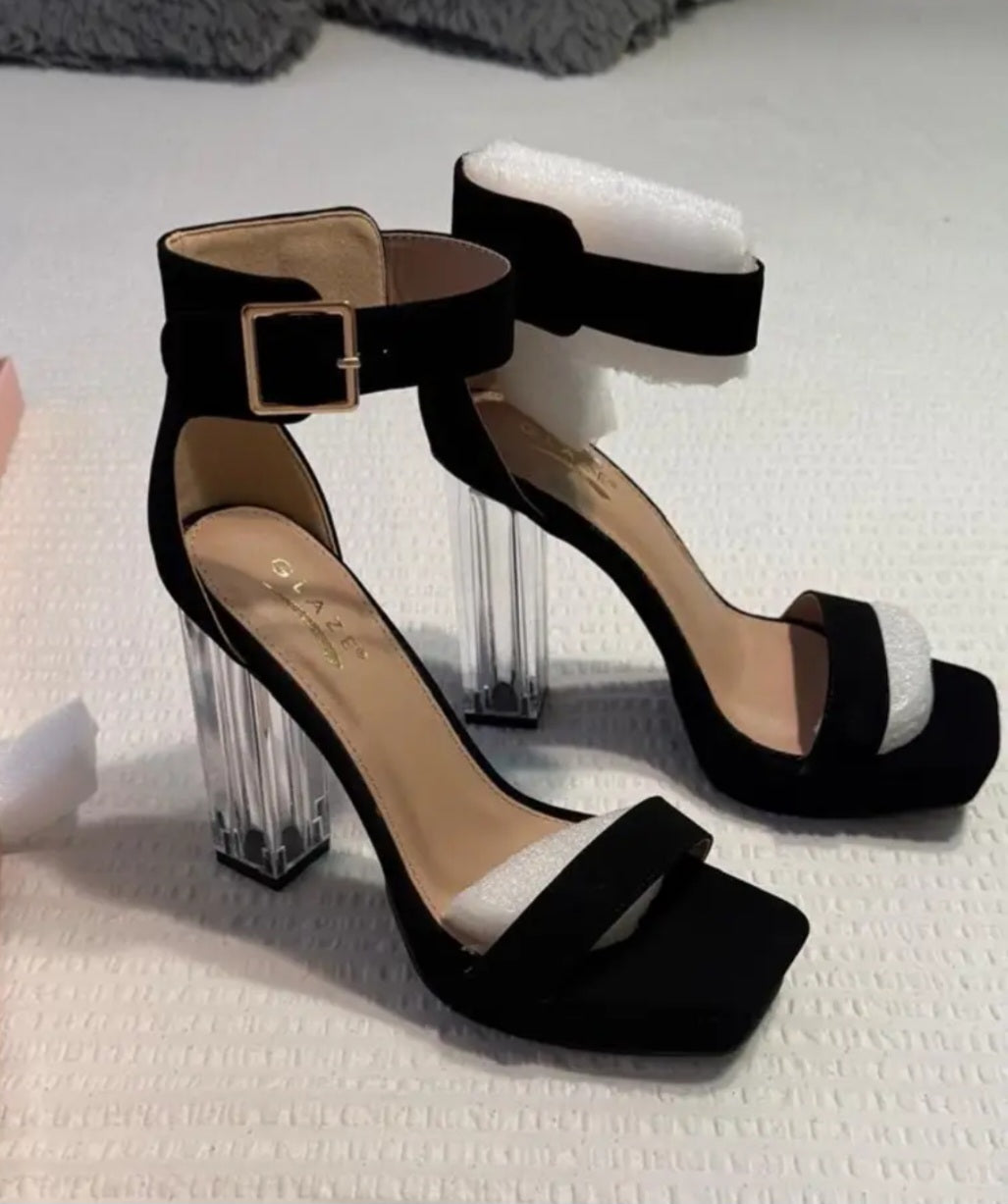 Clear Accent Chunky Block Heel Platform Sandals