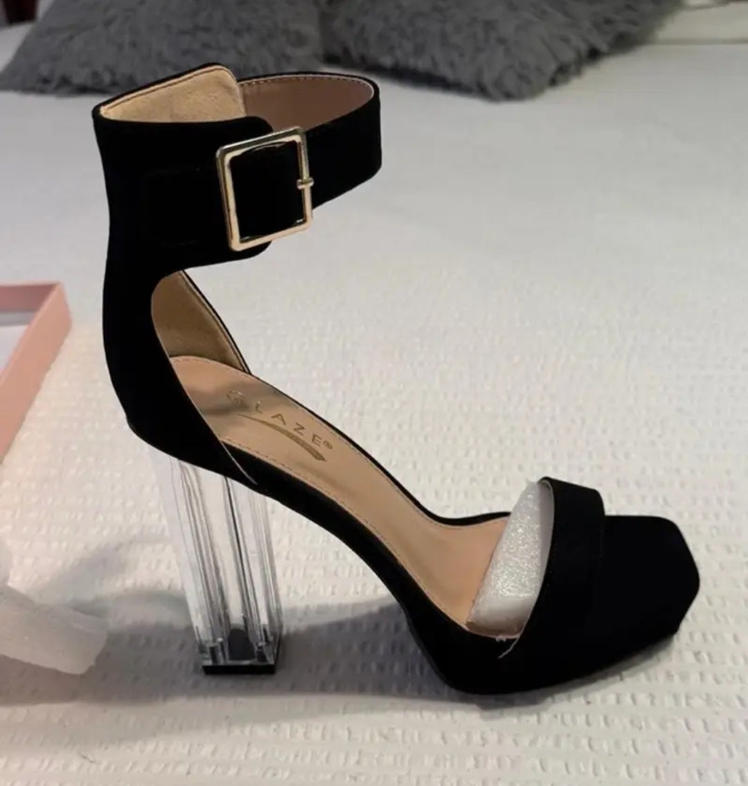 Clear Accent Chunky Block Heel Platform Sandals