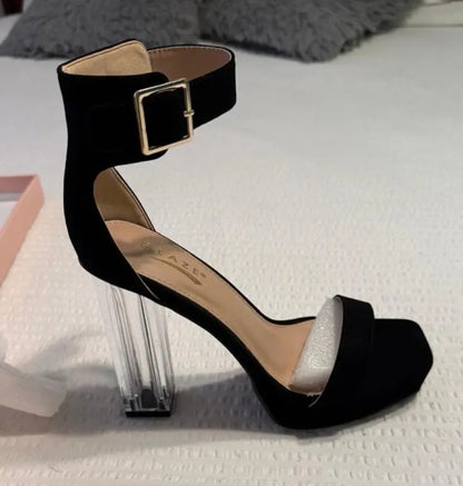 Clear Accent Chunky Block Heel Platform Sandals