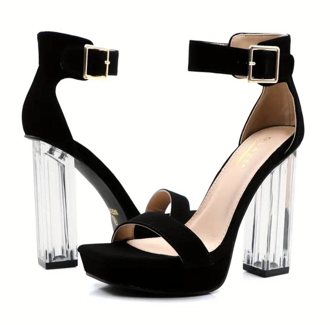 Clear Accent Chunky Block Heel Platform Sandals