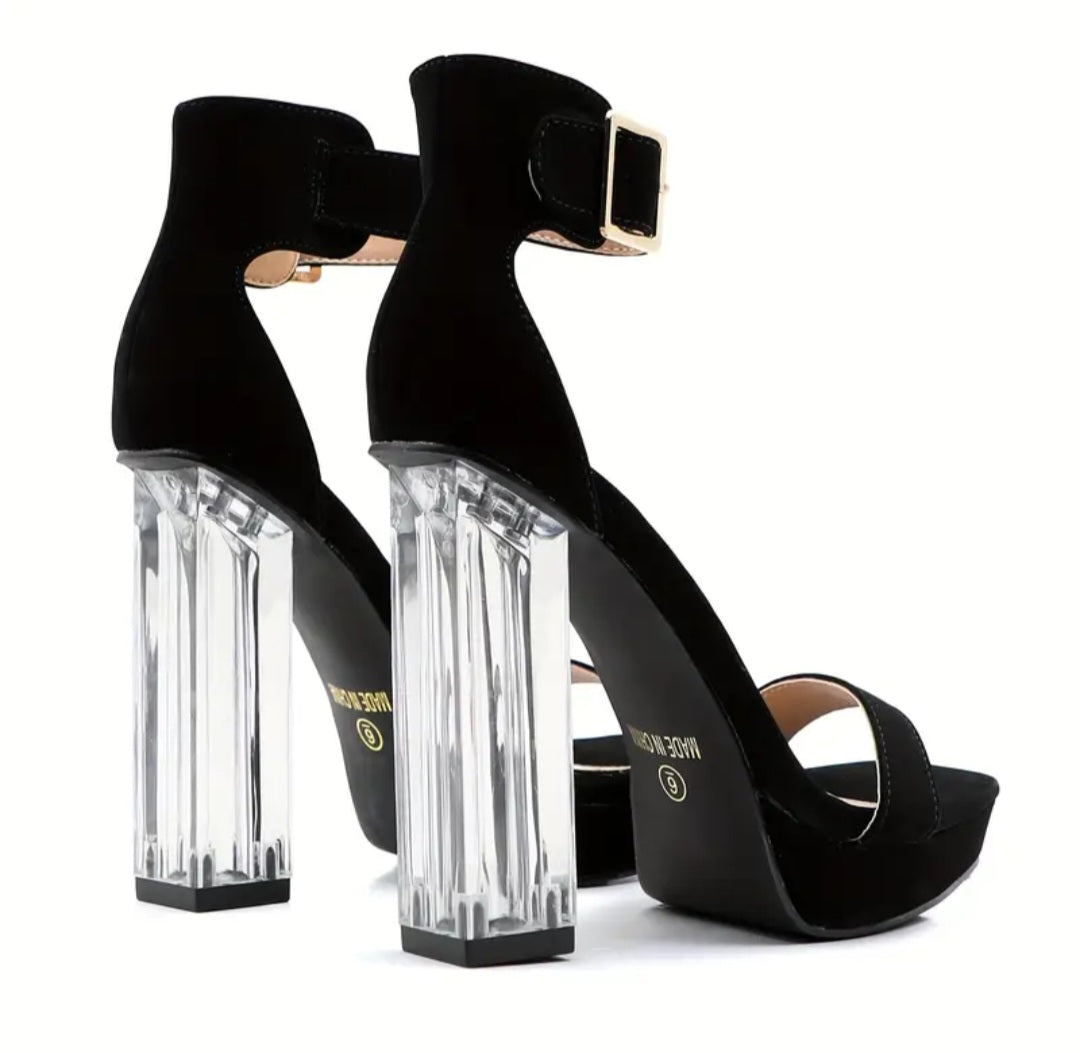 Clear Accent Chunky Block Heel Platform Sandals