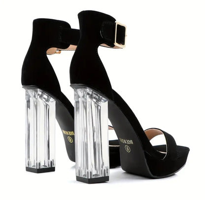 Clear Accent Chunky Block Heel Platform Sandals