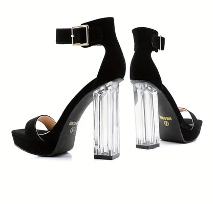 Clear Accent Chunky Block Heel Platform Sandals