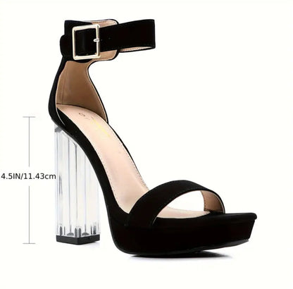 Clear Accent Chunky Block Heel Platform Sandals