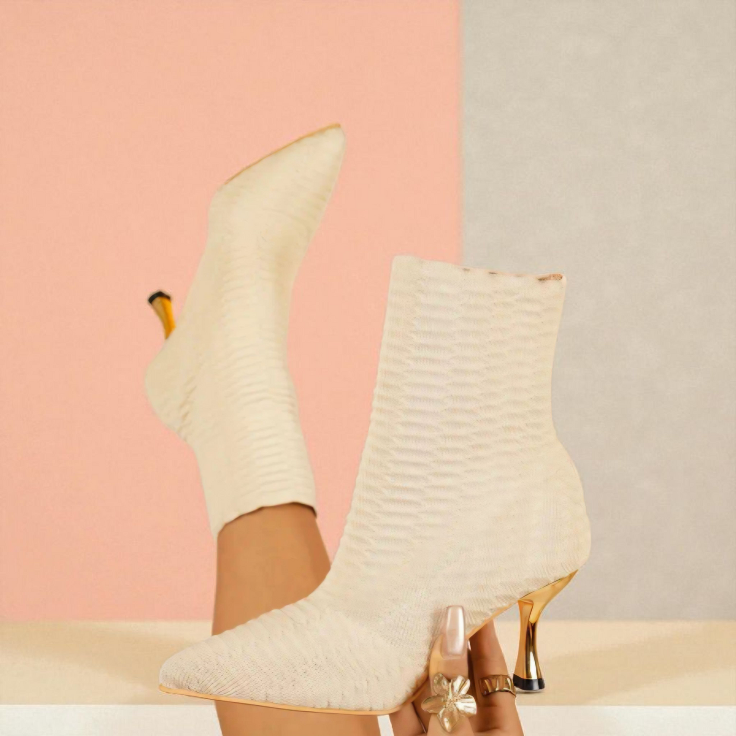 Knitted High-Heeled Short Boots