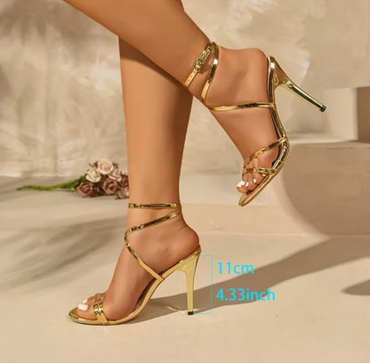 Golden Buckle & Cross Straps High Heels