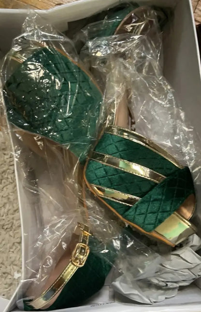 Ankle Suspender High Heel Pumps W/Golden Accents