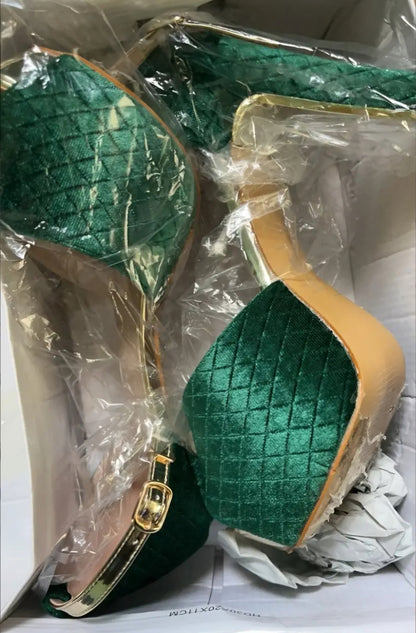 Ankle Suspender High Heel Pumps W/Golden Accents