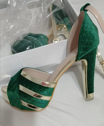 Ankle Suspender High Heel Pumps W/Golden Accents