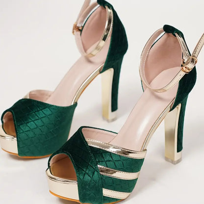 Ankle Suspender High Heel Pumps W/Golden Accents