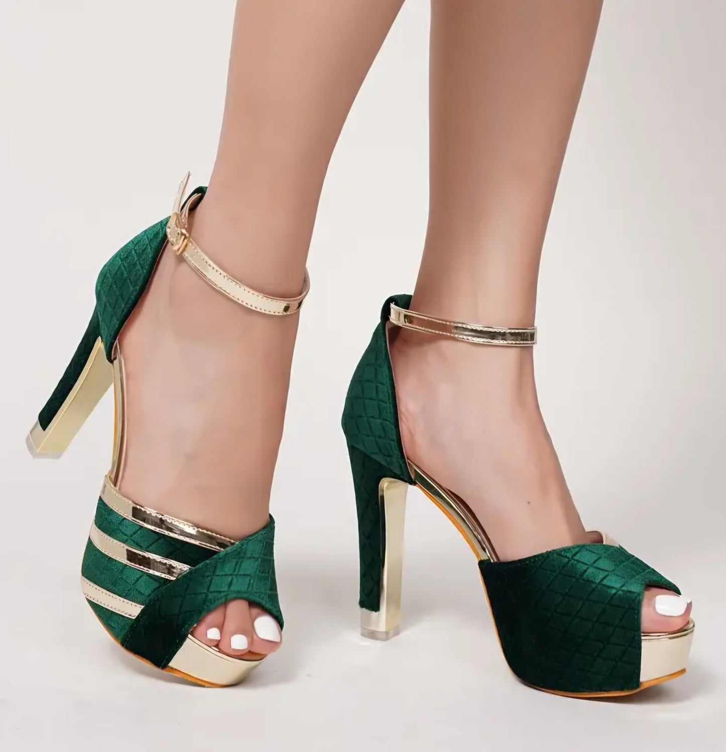 Ankle Suspender High Heel Pumps W/Golden Accents