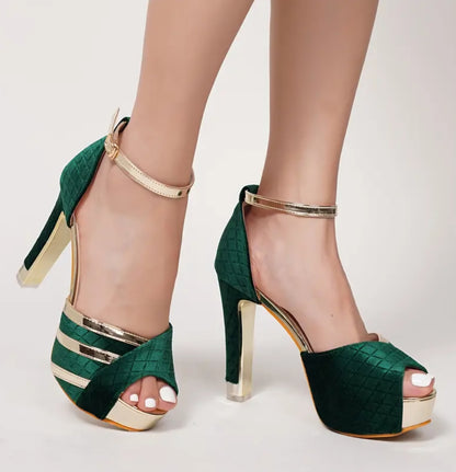 Ankle Suspender High Heel Pumps W/Golden Accents