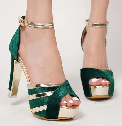 Ankle Suspender High Heel Pumps W/Golden Accents