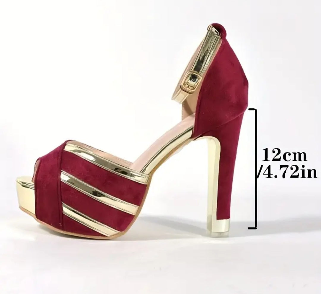 Ankle Suspender High Heel Pumps W/Golden Accents