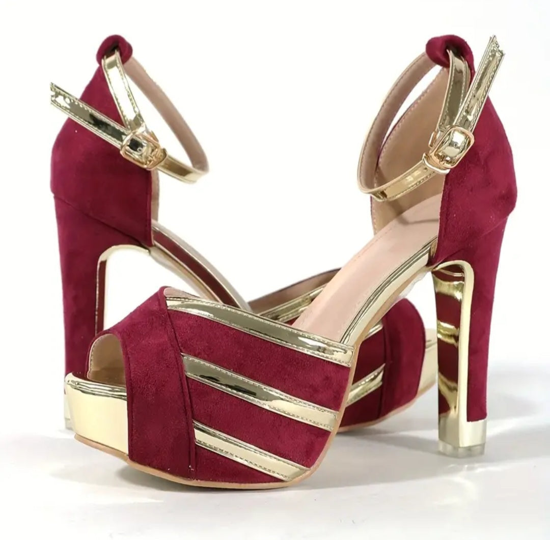Ankle Suspender High Heel Pumps W/Golden Accents
