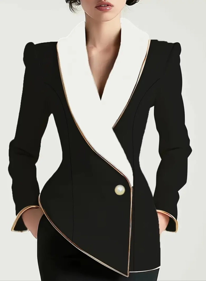 Elegant Asymmetrical Color-block Lapel Blazer