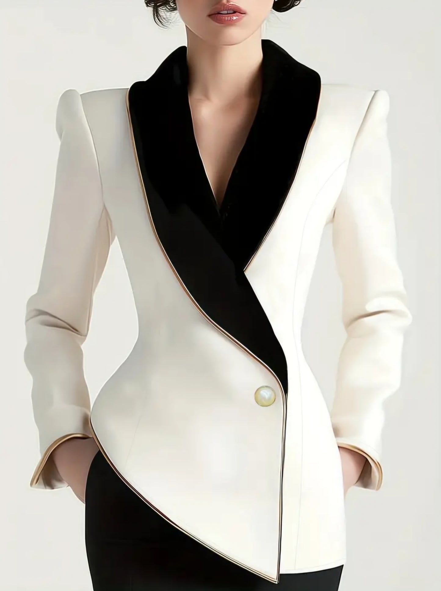 Elegant Asymmetrical Color-block Lapel Blazer