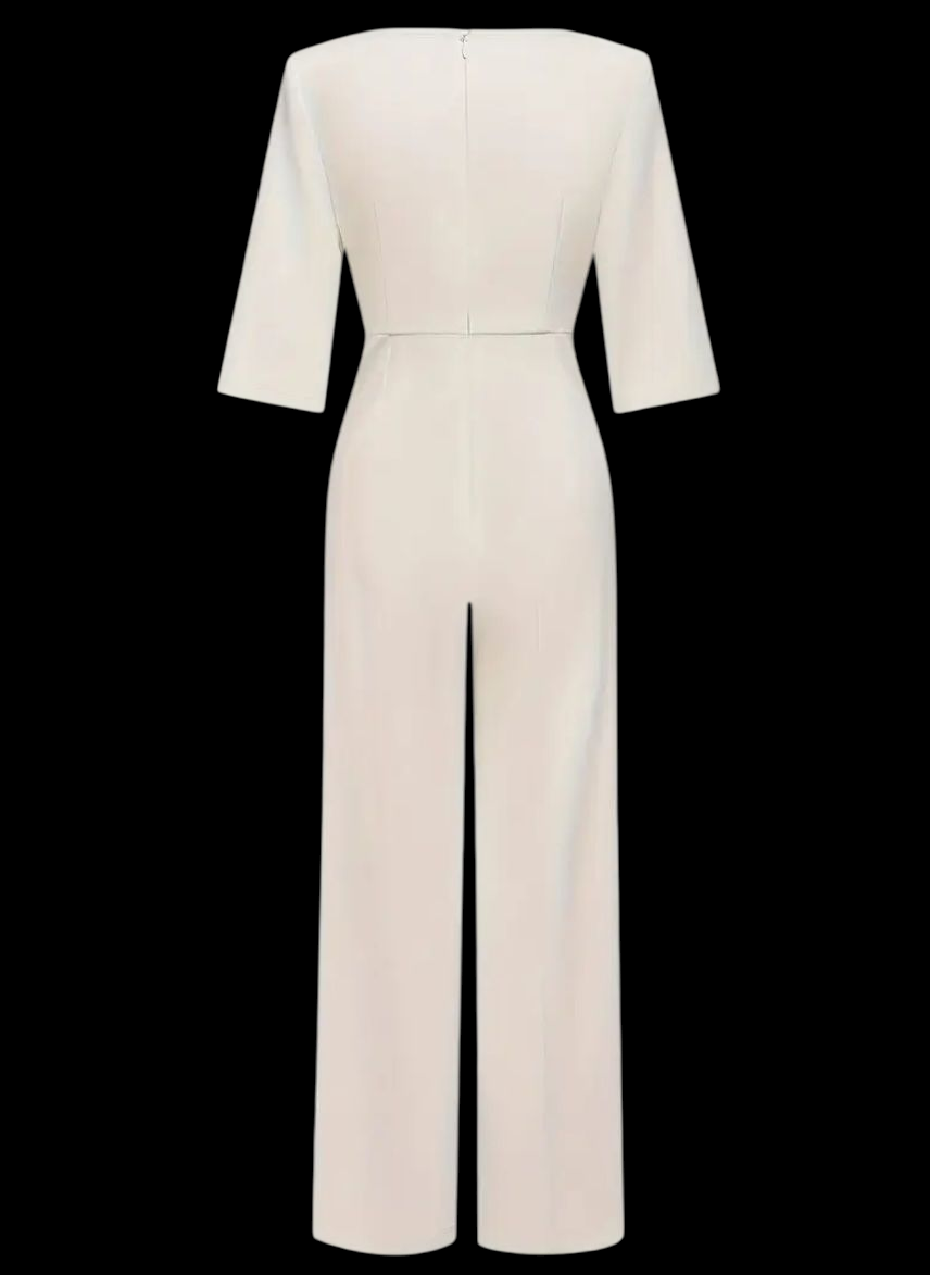 Chic Business Jumpsuit W/Pearl-Embellished Sleeves