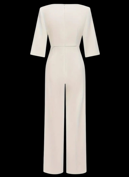 Chic Business Jumpsuit W/Pearl-Embellished Sleeves