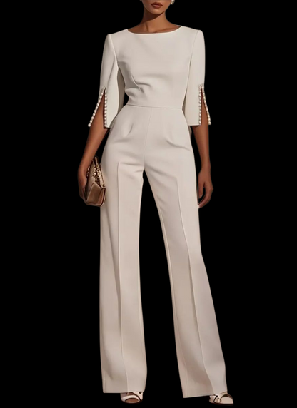 Chic Business Jumpsuit W/Pearl-Embellished Sleeves