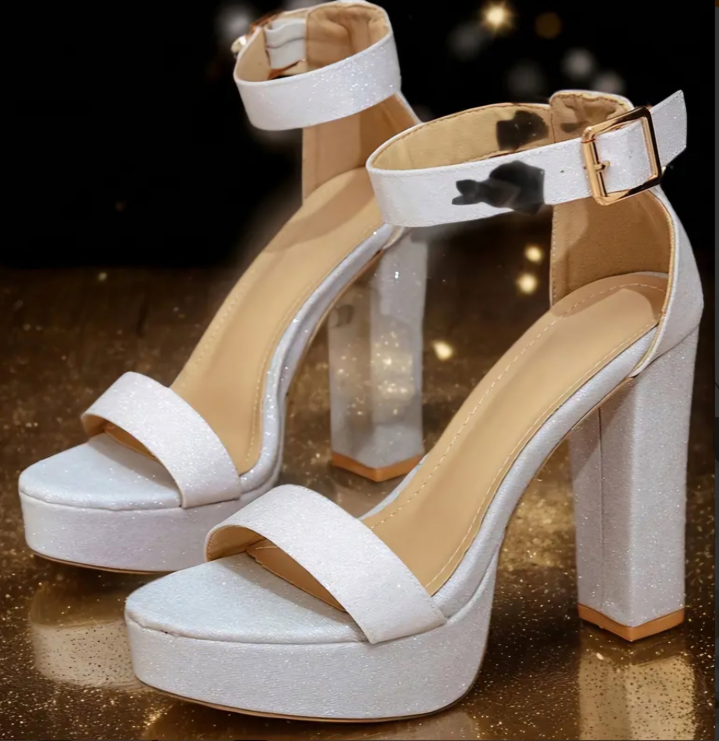 White Open Toe Chunky High-Heel Platform Pump