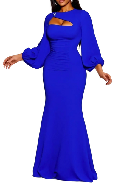 Hollowed-Out Lantern Sleeve Mermaid Dress