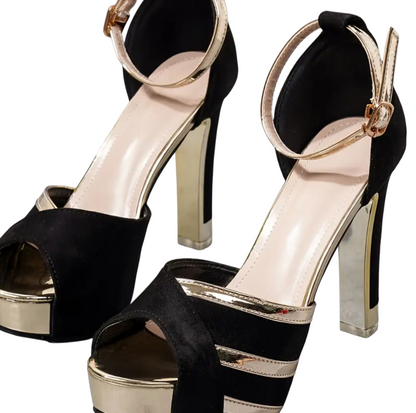 Ankle Suspender High Heel Pumps W/Golden Accents